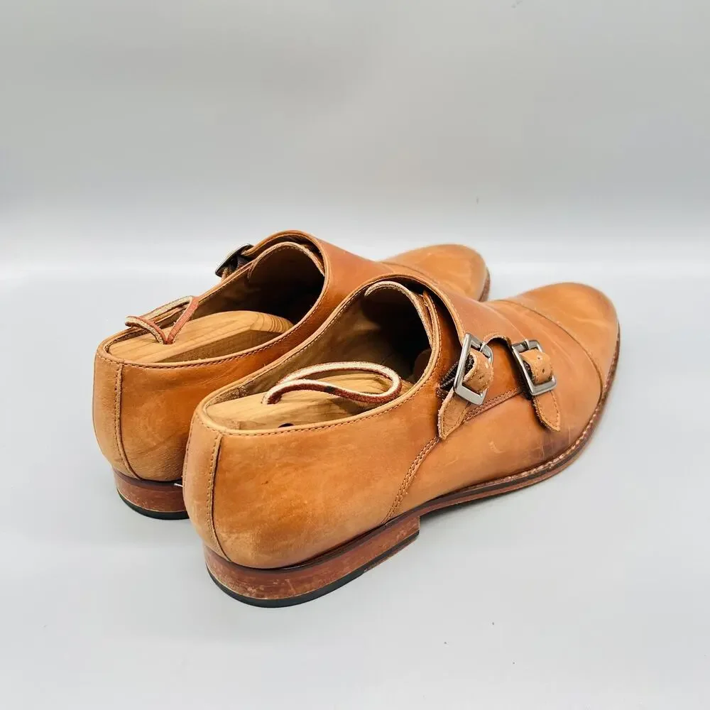 3DM Lifestyle Shoes Mens 9 Brown Leather Double Monk Strap Cap Toe Oxford Dress